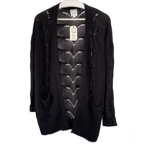 Hippie Rose Cardigan Women’s Large Black Open Front Knit Sweater Long Sleeve